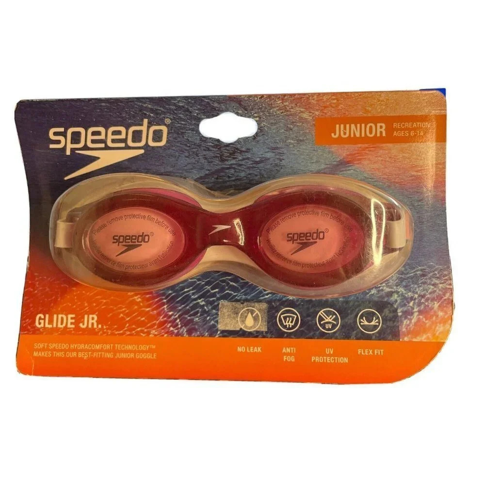 Speedo Swimming JR. Glide Print Sangria Goggles Ages Junior 6-14 NEW Anti Fog